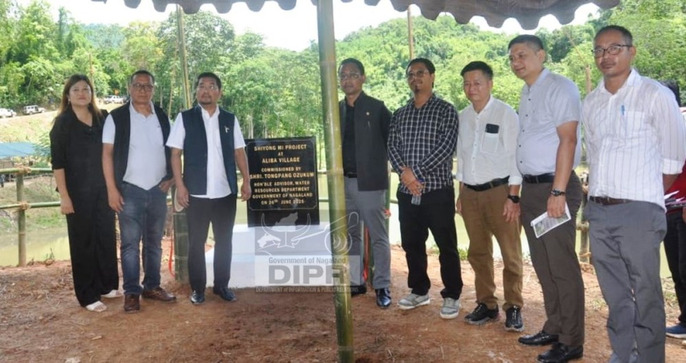 Advisor Tongpang Ozukum with others during the commissioning and handing of Shiyong M.I project at Aliba Village, Mokokchung, under PMKSY- Har Khet Ko Pani on June 26. (DIPR Photo)